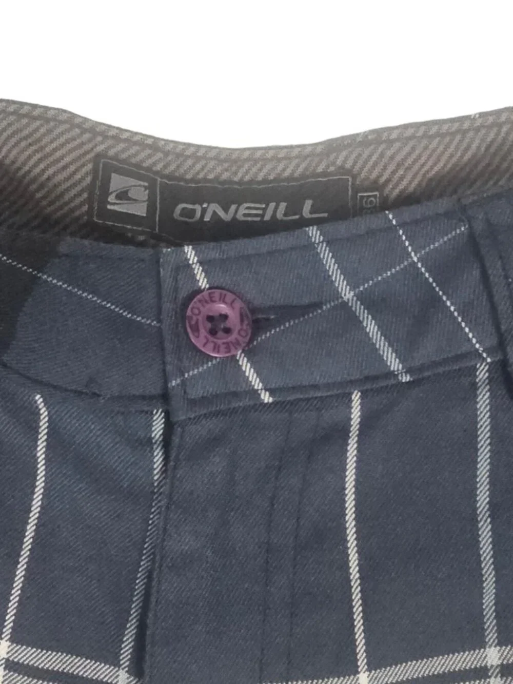 ONeill Warren Plaid Shorts Mens Size 36 Blue Flat Front Casual Walkshorts